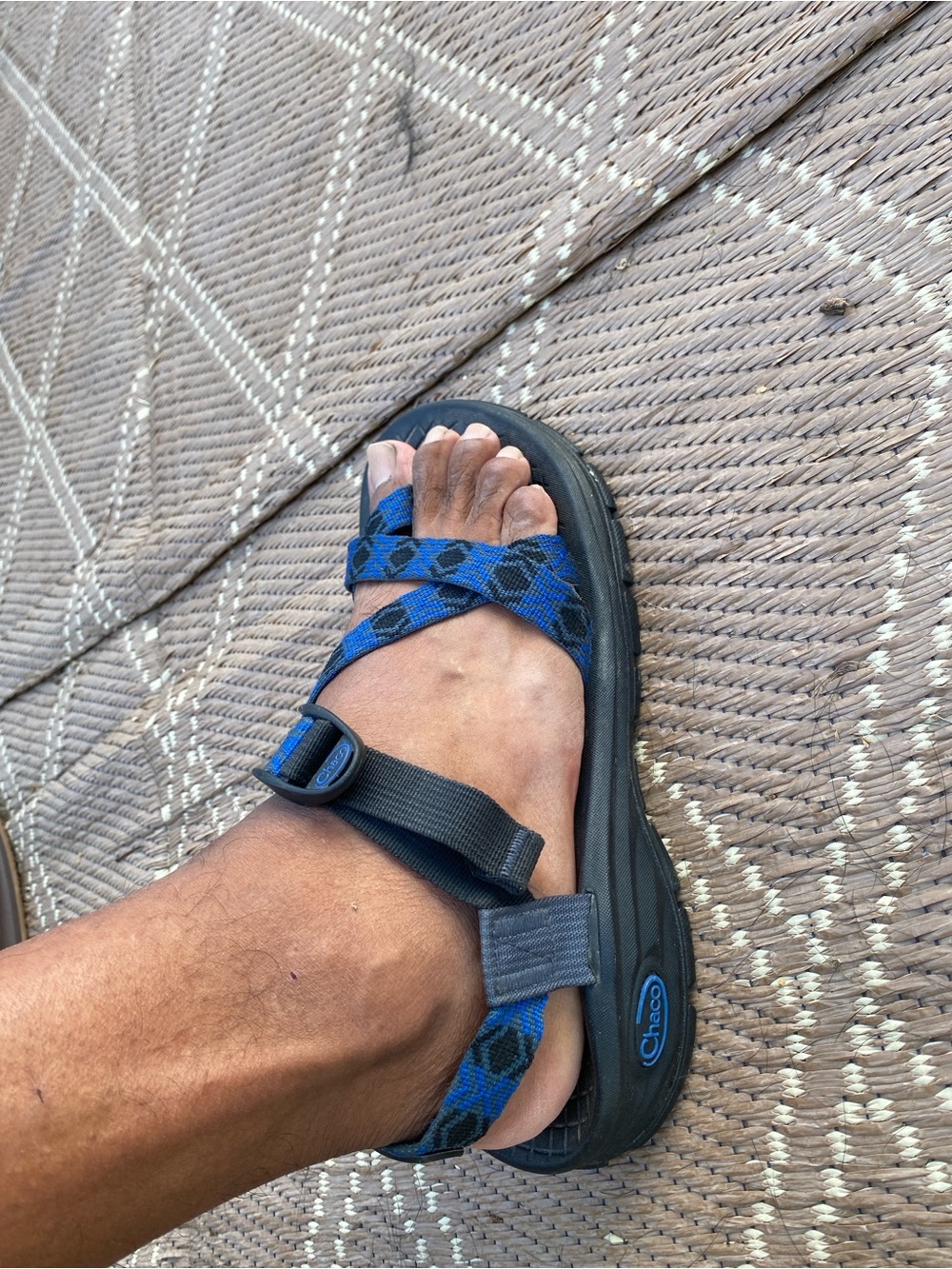 Chaco Men's Blue Patterned Strap Sandal with Black Sole